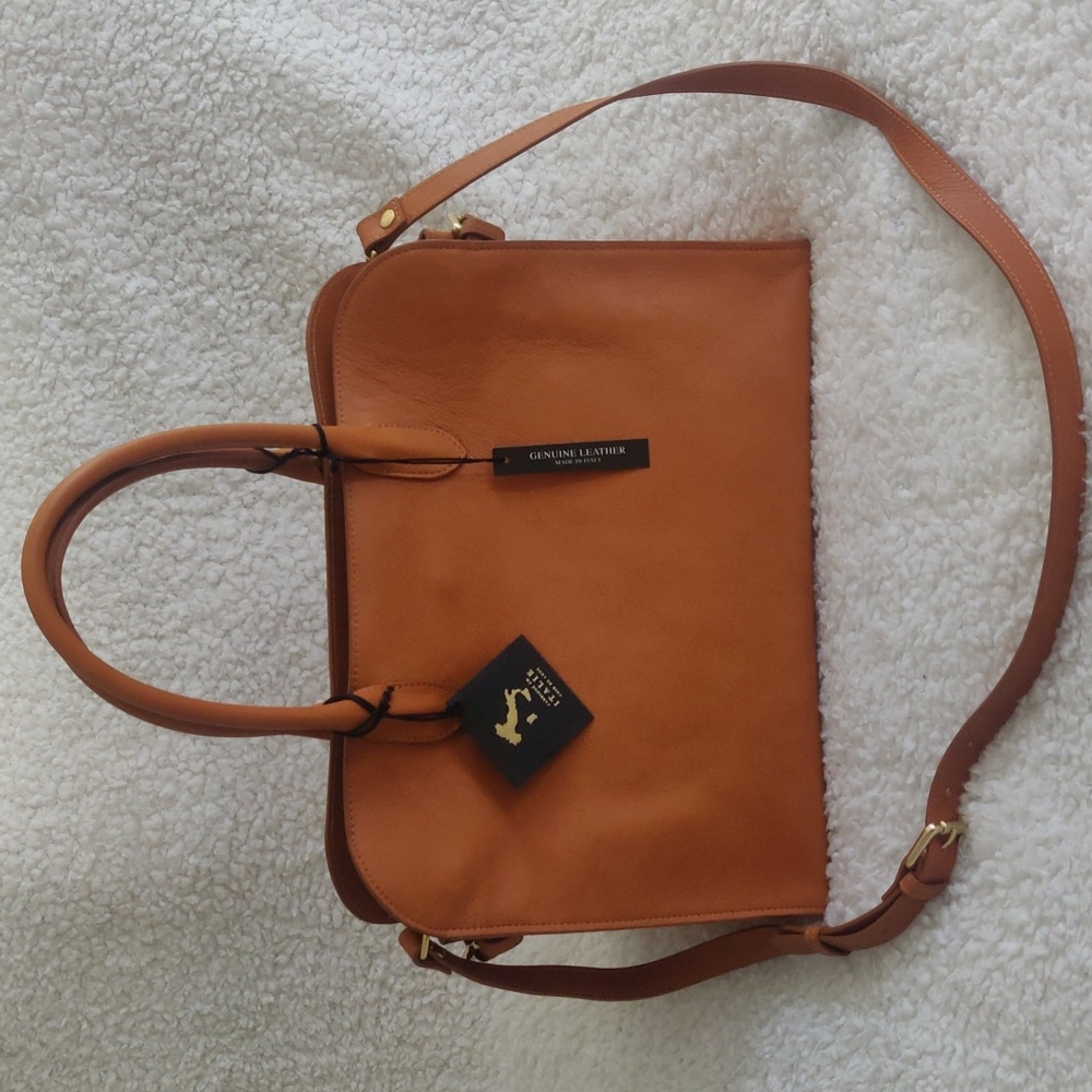 Claudia Firenze Large Leather Exterior Satchel Bag Elegant Tan Luxury Leather